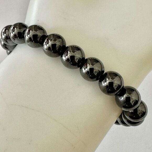 Hematite beaded stretchy bracelet - Picture 3 of 7